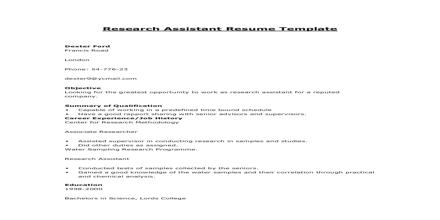 Curriculum Vita Format for Research Assistant