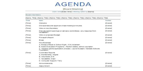 Agenda Sample Format