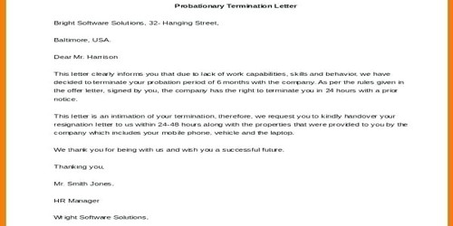 Resignation 3 Month Probation Period Letter Sample