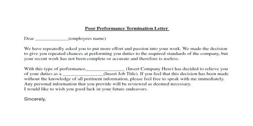 Sample termination letter to employee due to lack of work Sample Termination Letter For Poor Performance Assignment Point